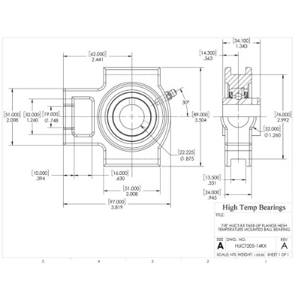 Picture of 7/8" High Temperature 500 °F Mounted Take Up Bearing