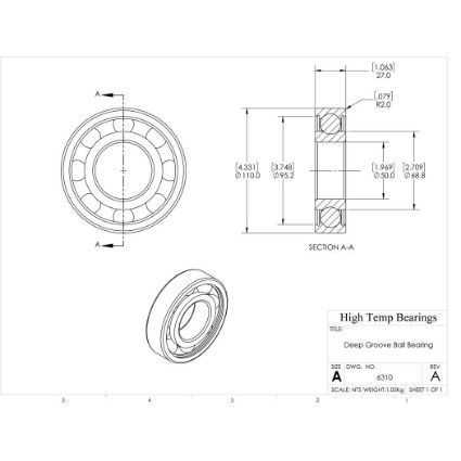 Picture of 50mm 6310 Deep Groove Open Ball Bearing