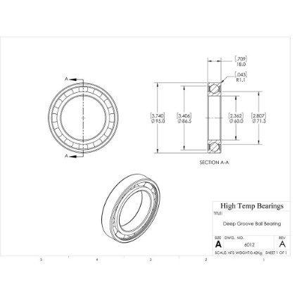 Picture of 60mm 6012 Deep Groove Open Ball Bearing
