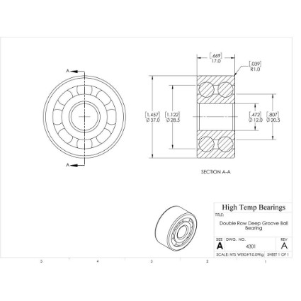 Picture of 12mm 4301 Double Row Ball Bearing