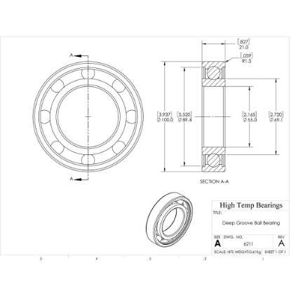 Picture of 55mm 6211 Deep Groove Open Ball Bearing