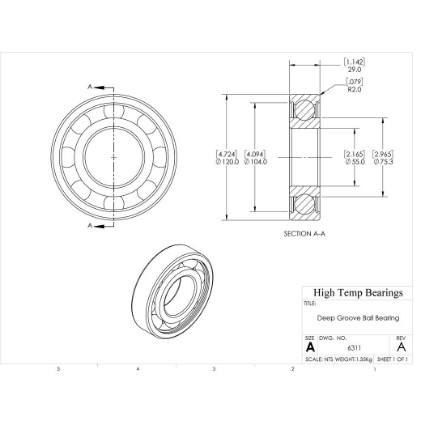 Picture of 55mm 6311 Deep Groove Open Ball Bearing