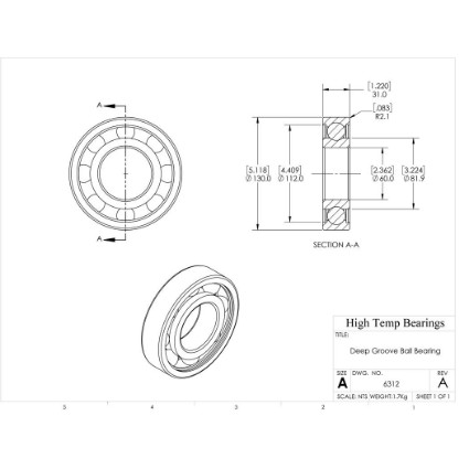 Picture of 60mm 6312 Deep Groove Open Ball Bearing