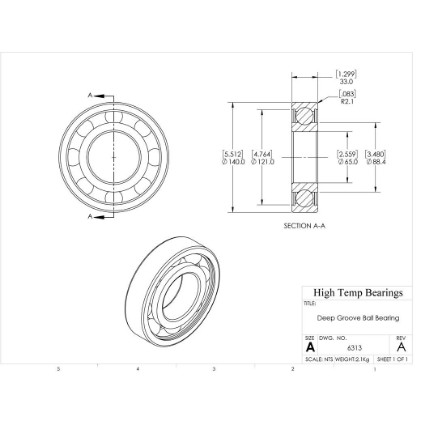 Picture of 65mm 6313 Deep Groove Open Ball Bearing