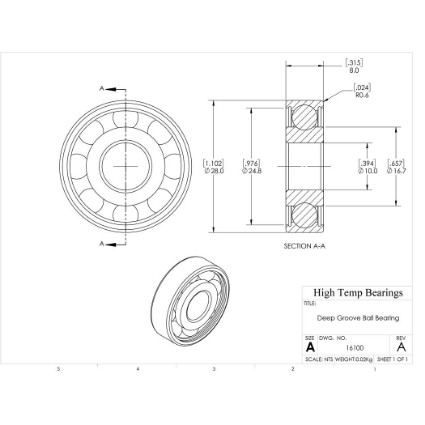 Picture of 10mm 16100 Deep Groove Open Ball Bearing