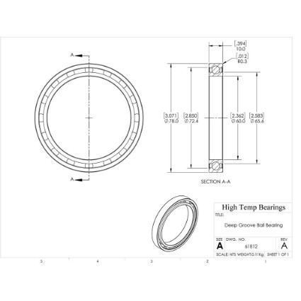 Picture of 60mm 61812 Deep Groove Open Ball Bearing