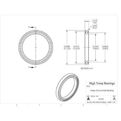 Picture of 90mm 61818 Deep Groove Open Ball Bearing
