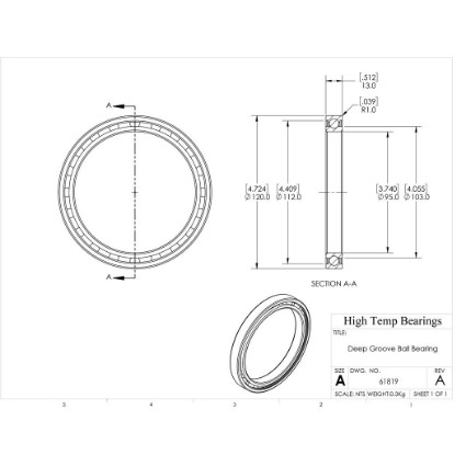 Picture of 95mm 61819 Deep Groove Open Ball Bearing