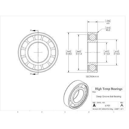Picture of 12mm 61901 Deep Groove Open Ball Bearing