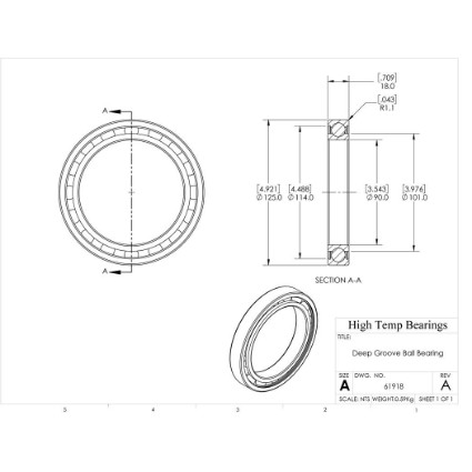 Picture of 90mm 61918 Deep Groove Open Ball Bearing