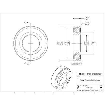 Picture of 17mm 16003 Deep Groove Shielded ZZ Ball Bearing