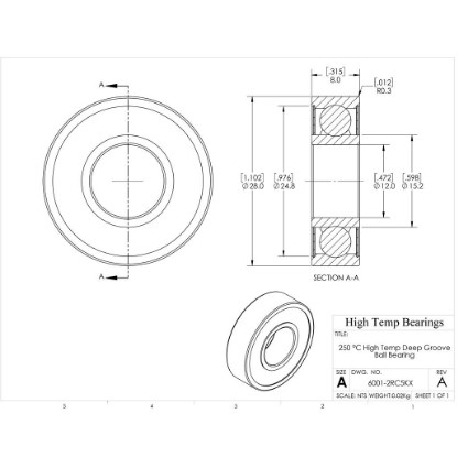 Picture of 12mm 6001 High Temperature 250 °C Sealed C5 Bearing