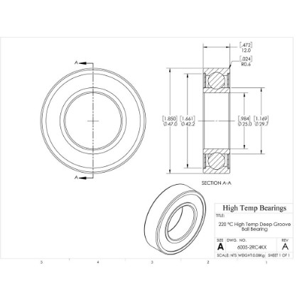 Picture of 25mm 6005 High Temperature 220 °C Sealed C4 Bearing