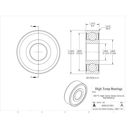 Picture of 10mm 6000 High Temperature 250 °C Shielded ZZ C4 Bearing