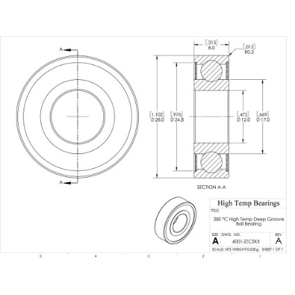 Picture of 12mm 6001 High Temperature 280 °C Shielded ZZ C5 Bearing