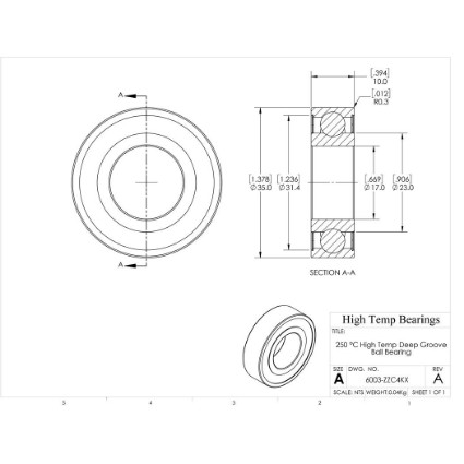 Picture of 17mm 6003 High Temperature 250 °C Shielded ZZ C4 Bearing