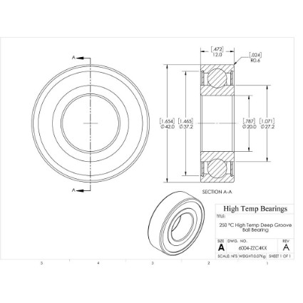 Picture of 20mm 6004 High Temperature 250 °C Shielded ZZ C4 Bearing