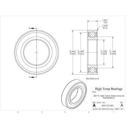 Picture of 35mm 6007 High Temperature 250 °C Shielded ZZ C4 Bearing