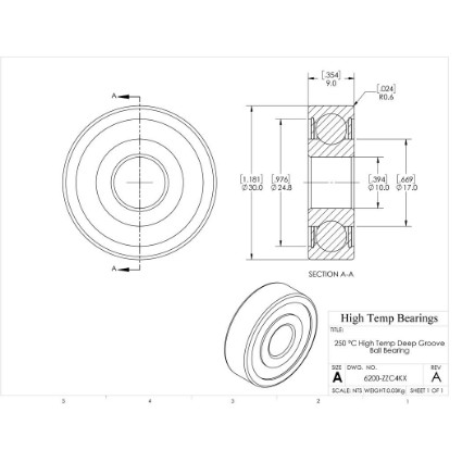 Picture of 10mm 6200 High Temperature 250 °C Shielded ZZ C4 Bearing