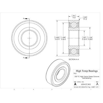 Picture of 20mm 6204 High Temperature 250 °C Shielded ZZ C4 Bearing