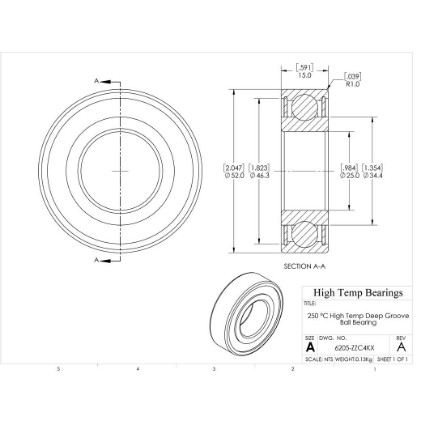 Picture of 25mm 6205 High Temperature 250 °C Shielded ZZ C4 Bearing