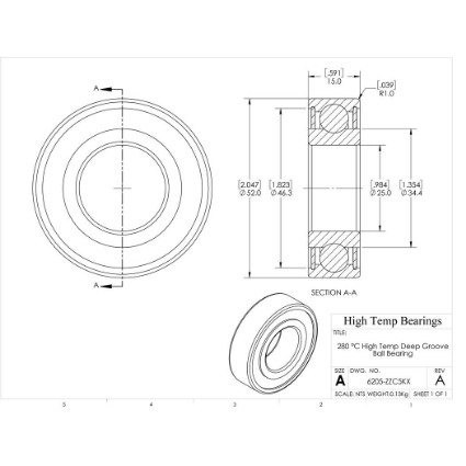 Picture of 25mm 6205 High Temperature 280 °C Shielded ZZ C5 Bearing