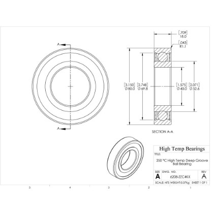 Picture of 40mm 6208 High Temperature 250 °C Shielded ZZ C4 Bearing