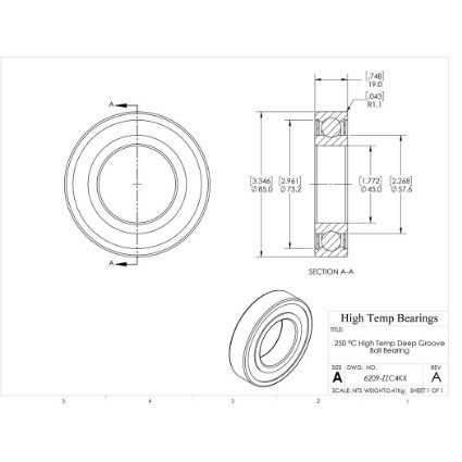 Picture of 45mm 6209 High Temperature 250 °C Shielded ZZ C4 Bearing