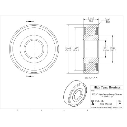 Picture of 15mm 6302 High Temperature 250 °C Shielded ZZ C4 Bearing