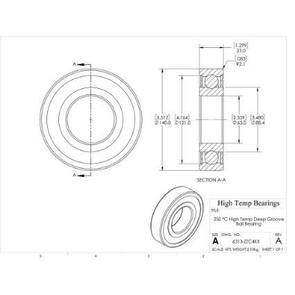 Picture of 65mm 6313 High Temperature 250 °C Shielded ZZ C4 Bearing