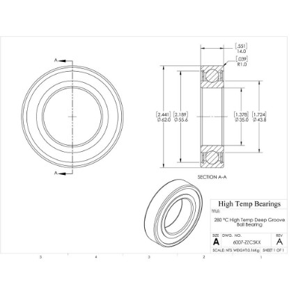 Picture of 35mm 6007 High Temperature 280 °C Shielded ZZ C5 Bearing