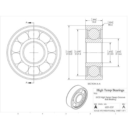 Picture of 12mm 6201 High Temperature 400 °C Ceramic Bearing