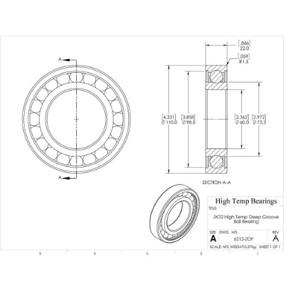 Picture of 60mm 6212 High Temperature 400 °C Ceramic Bearing