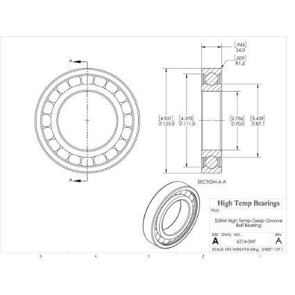 Picture of 70mm 6214 High Temperature 800 °C Ceramic Bearing