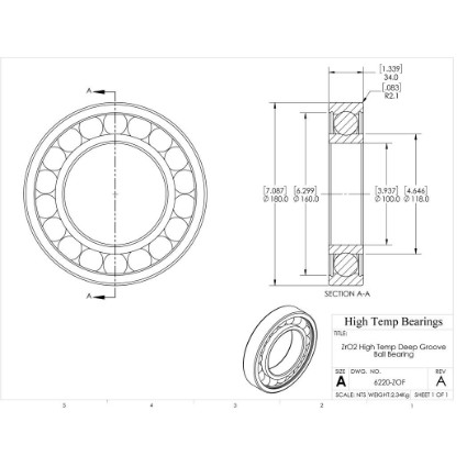 Picture of 100mm 6220 High Temperature 400 °C Ceramic Bearing