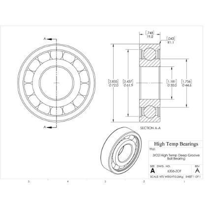 Picture of 30mm 6306 High Temperature 400 °C Ceramic Bearing