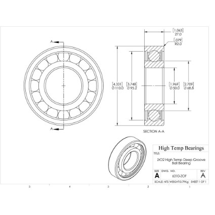 Picture of 50mm 6310 High Temperature 400 °C Ceramic Bearing
