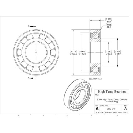 Picture of 60mm 6312 High Temperature 800 °C Ceramic Bearing