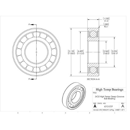 Picture of 60mm 6312 High Temperature 400 °C Ceramic Bearing