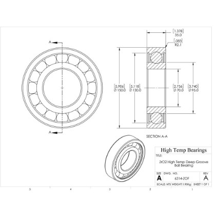 Picture of 70mm 6314 High Temperature 400 °C Ceramic Bearing