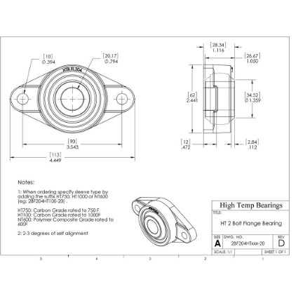 Picture of 20mm 1000 °F Carbon 2 Bolt Flange Bearing