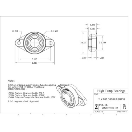 Picture of 1-1/2" 1000 °F Carbon 2 Bolt Flange Bearing