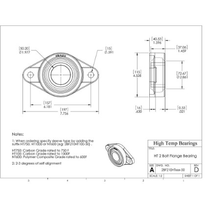 Picture of 50mm 1000 °F Carbon 2 Bolt Flange Bearing