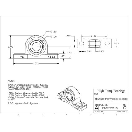 Picture of 1" 1000 °F Carbon Pillow Block Bearing