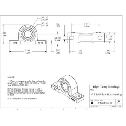 Picture of 30mm 750 °F Carbon Pillow Block Bearing