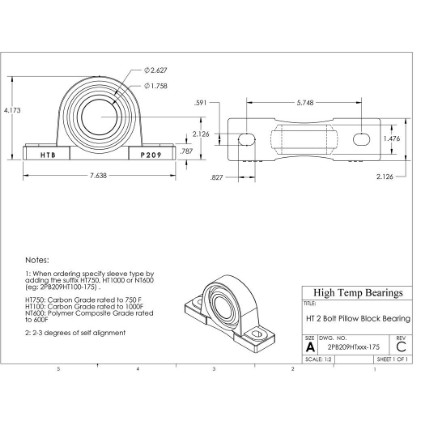 Picture of 1-3/4" 750 °F Carbon Pillow Block Bearing