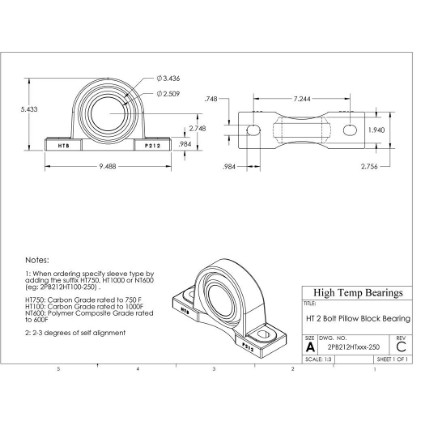 Picture of 2-1/2" 750 °F Carbon Pillow Block Bearing