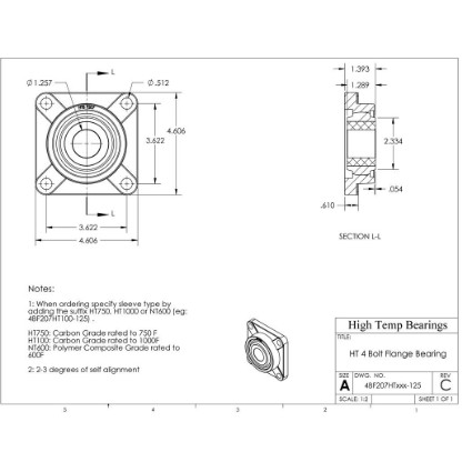 Picture of 1-1/4" 750 °F Carbon 4 Bolt Flange Bearing