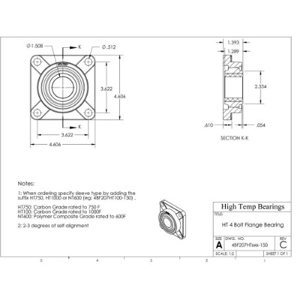 Picture of 1-1/2" 750 °F Carbon 4 Bolt Flange Bearing