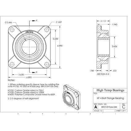 Picture of 2-7/16" 1000 °F Carbon 4 Bolt Flange Bearing